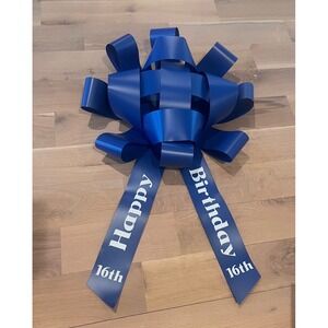 Jum-Bow Blue Happy 16th Birthday Large Car Bow Giant Gift Decoration Made in USA